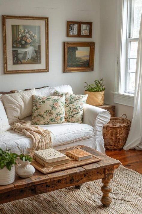 Cozy Cottage Core Living Room, Cottage Core Living Room Aesthetic, Grandma Core House, Cottage Core Livingroom, Cottagecore Aesthetic Living Room, Italian Home Aesthetic, Cottage Core Living Room, All Shall Be Well, Cottage Core House