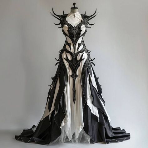 Aliberk Senbas on Instagram: "NIGHTWARRIOR GOWN - Stepping into the nightwarrior gown, where fierce elegance meets the mystery of the evening. Each detail blends strength and grace, capturing the essence of a warrior spirit. Embrace your power and let your style illuminate the night, commanding attention with every step. ✨🌙 #NightwarriorGown #FierceElegance   FORM IS INFINITE ♾  #formzee #fashion #aifashion #design #future #futuristicart #neogothic #gothic #mysterious #organic #organicdesign #futuristic #dark #beautiful #style #artist #art #fashiondesigner #instafashion #midjourney #ai #stablediffusion #clothing #fashionstyle #designerfashion" Fashion Of The Future, Dark Fantasy Costume, Dark Dresses Elegant, Dark Futuristic Fashion, Organic Forms Design, Villain Clothes, Mythical Outfits, Powerful Outfits, Gothic Style Outfit