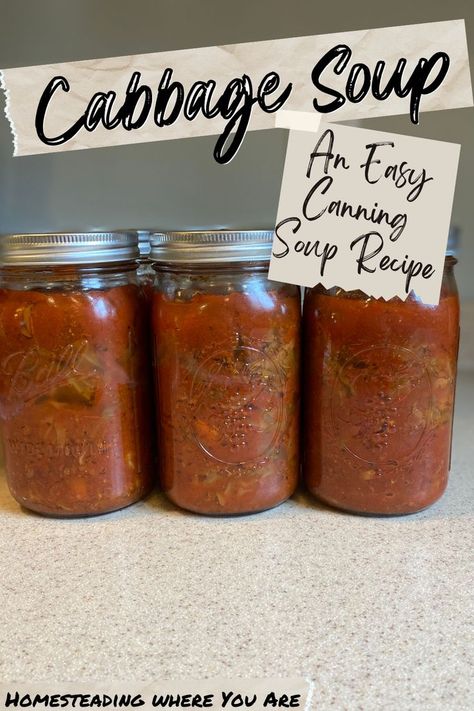 Cabbage Canning Ideas, Canning Vegetables Soup, Cabbage Soup For Canning, Canned Cabbage Soup, Canning Cabbage Roll Soup, Canning Recipes For Cabbage, Pressure Canning Cabbage Recipes, Ways To Preserve Cabbage, Canning Cabbage Pressure