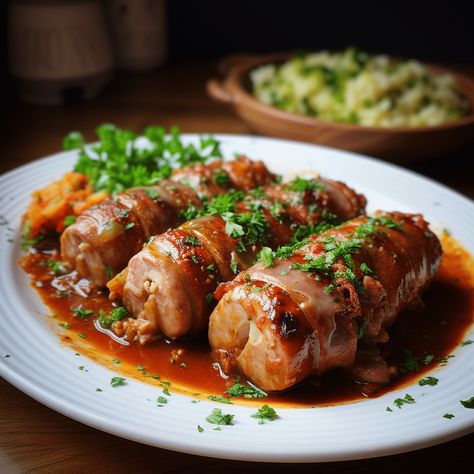 German Pork Loin Recipes, Rolled Pork Belly Recipes, German Pork Recipes, Pork Loin Slices Recipes, German Entrees, Pork Parmigiana, Pork Roll Ups, German Rouladen, German Food Recipes