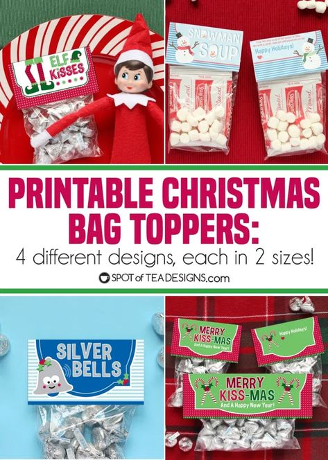 Christmas Bag Toppers, Christmas Classroom Treats, Candy Toppers, Candy Bag Toppers, Merry Kissmas, Tea Labels, Christmas Candy Bag, Christmas Treat Bags, Christmas Craft Fair