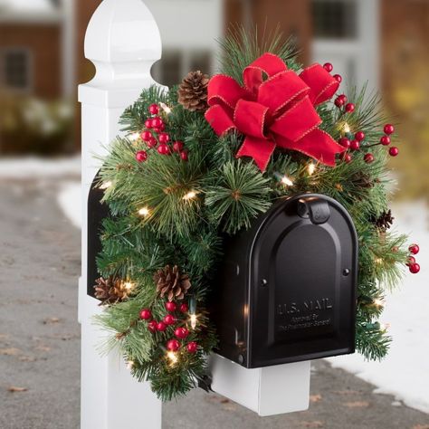 lights christmas mailbox decorations ideas wreath Mailbox Swag Christmas, Christmas Mailbox Decorations, Christmas Mailbox, Green Led Lights, Mailbox Decor, Christmas Swag, Berry Garland, Hanging Wreath, Christmas Swags