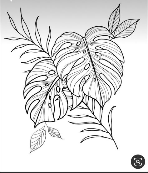 Tropical Leaves Tattoo, Loves Tattoo, Tracing Art, Plant Sketches, Boho Painting, Plant Tattoo, Flower Art Drawing, Botanical Tattoo, Floral Tattoo Design