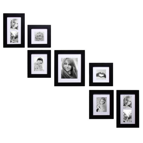 Adeco Decorative Black Wood 7-piece Wall Hanging Photo Frame Set with Mat (Black,), Size 5x7 (MDF) Wall Collage Pictures, Picture Frame Layout, Wall Collage Picture Frames, Wall Hanging Photo Frames, Staircase Wall Decor, Clip Picture Frame, Home Decor Frames, Collage Pictures, Frame Layout