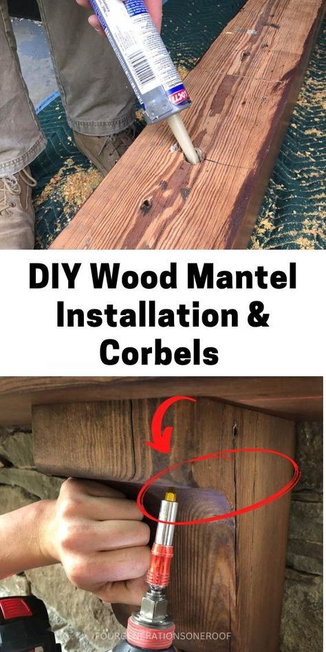 How to install a wood mantel and custom wood corbels Diy Fireplace Mantle With Corbels, Fireplace Corbels Mantels, Fireplace With Corbels, Wood Mantle With Corbels, Mantel Shelf With Corbels, Wood Mantle Fireplace With Corbels, Mantle Corbels, Wood Corbels Diy, Corbels Ideas