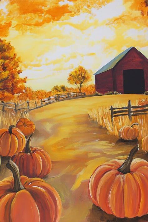 Fall Painting Fall Paintings Aesthetic Easy, Simple Fall Canvas Paintings, Painting Ideas On Canvas Autumn, Autumn Lake Painting, Pumpkin Wood Painting, Fall Acrylic Painting Ideas Easy, Fall Drawings Aesthetic Easy, Autumn Canvas Painting Easy, Drawing Autumn Ideas