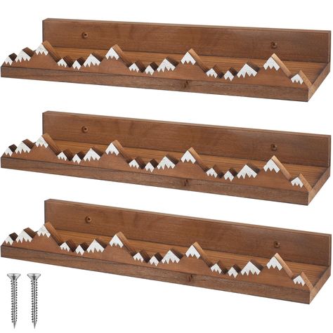 PRICES MAY VARY. Snow Mountain Nursery Signs: the wooden mountain decor is designed with beige wood grain with white snow, creating an overall vintage effect, this mountain wood art complements the nursery, woodland animal decors or kids items What You Can Get: you can receive 3 pieces of nursery shelves for wall, which allow you to create a nice display in your nursery or kids' room, providing ample space for your baby's essentials; The quantity ensures you can creatively organize your child's Book Shelves Nursery, Nursery Floating Shelves, Shelves For Kids Room, Wooden Picture Ledge, Nursery Book Shelves, Book Themed Nursery, Floating Book Shelves, Floating Shelves Wood, Shelves Nursery