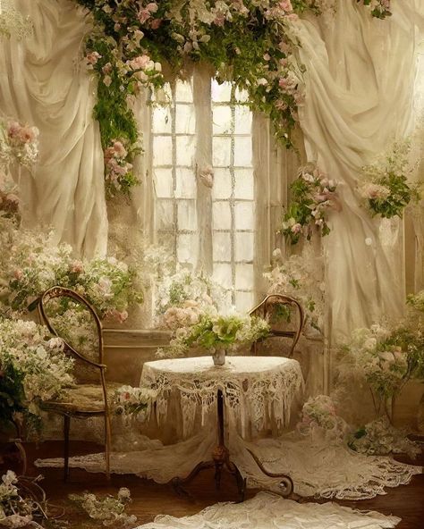 Artist: lablanca_roza Castle Interior, Whimsical Bedroom, Nature Room, Dreamy Artwork, Rennaissance Art, Dream Room Inspiration, Aesthetic Painting, Painting Wallpaper, Dreamy Wedding