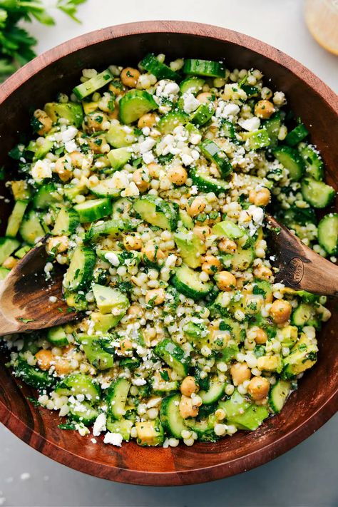 Cucumber Feta Salad - Chelsea's Messy Apron Roasted Veggie Dinner Ideas, Couscous Cucumber Salad, Quinoa Feta Cucumber Salad, Cucumber Feta Salad Recipes, Feta Kale Salad, Make Ahead Summer Salads, Couscous And Veggies, Wet Salad Recipes, Healthy Make Ahead Salads