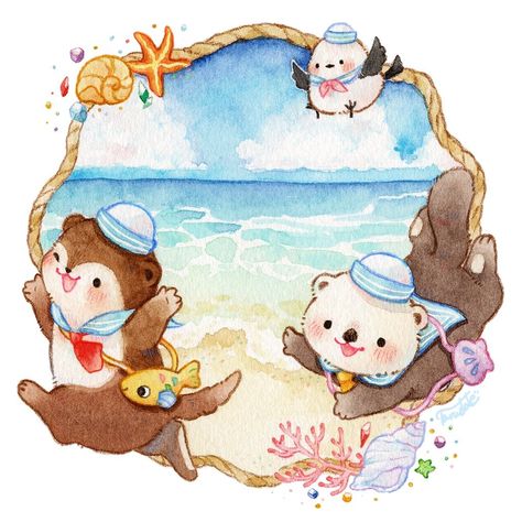 Cute Sea Animals Drawing, Kawaii Illustration Art, Cute Animals Illustration, Cute Artwork, 동화 삽화, Animals Illustration, Animal Illustration Art, Cute Animal Illustration, Cute Character