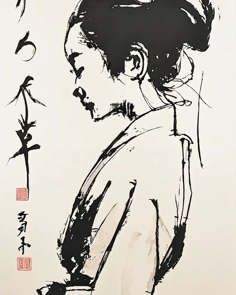 Embracing simplicity with a minimalist single line Sumie painting 🌈 #Sumie #painting #minimalistic #singleline #profile #woman #Japanese #calligraphy #style #aiart Sumie Painting, Japanese Calligraphy Art, Minimalist Japanese, Caligraphy Art, Sumi Ink, Japanese Calligraphy, Female Profile, Calligraphy Styles, Single Line