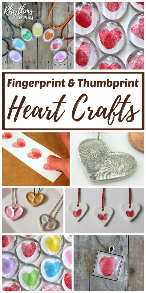 Thumbprint heart gift ideas that both kids and adults can make. DIY fingerprint crafts make a unique homemade gift idea for Valentine's Day, Mother's Day, Father's Day, Christmas an anniversary or a birthday! #RhythmsOfPlay #HeartCraft #DIYGiftIdea #GiftIdea #KidsCraft #CraftforKids #HomemadeGiftIdea Thumbprint Heart, Thumbprint Crafts, Unique Homemade Gifts, Valentines Day History, Valentine History, Homemade Gift Idea, Fingerprint Heart, Fingerprint Crafts, Valentine's Day Crafts For Kids