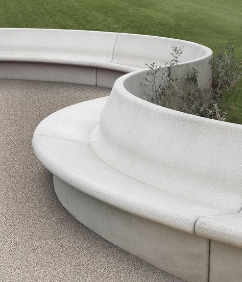 Modular Bench, with Josep Lluscà - Benedito Design Curved Stone Bench, Concrete Bench Design, Limestone Bench, Planter Seating, Terrazzo Bench, Curved Outdoor Benches, Park Bench Design, Timber Bench Seat, Modular Bench