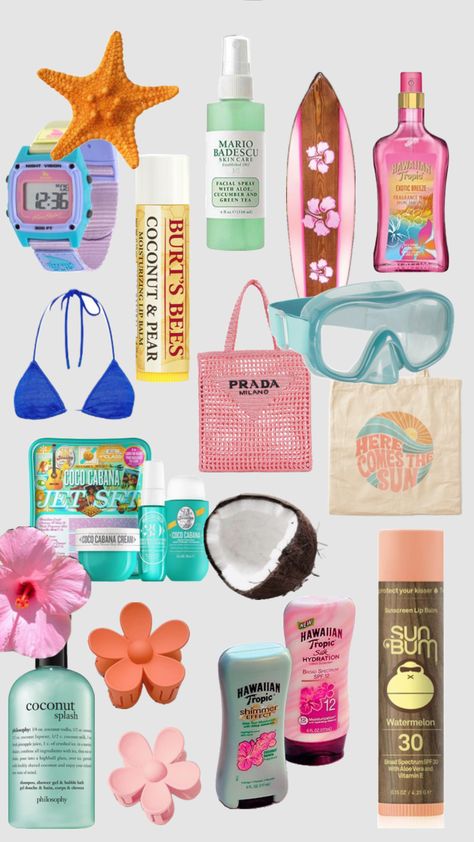 #myfirstshuffle Summer Wishlist Products, Summer Beauty Products, Beach Aesthetic Essentials, Summer Skincare Products, What To Put In Your Beach Bag, Aesthetic Beach Essentials, Summer Beach Bags, Beach Neccesities, Beachy Makeup Products