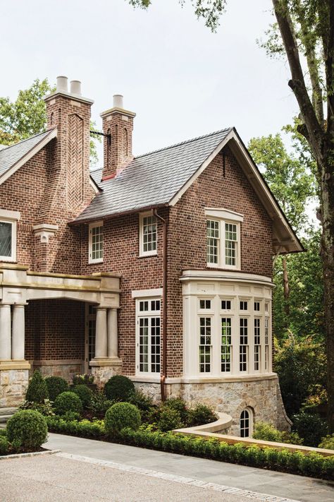 Pros and Cons of Painting Your Brick House - Studio McGee Brick House With Stucco Accents, Brick Exterior Chimney, Natural Brick House Exterior, White And Brick House Exterior, Brick House With White Trim, Brick Front House, Colonial Ranch House, Brick Colors For House Exterior, Brick Colonial House Exterior