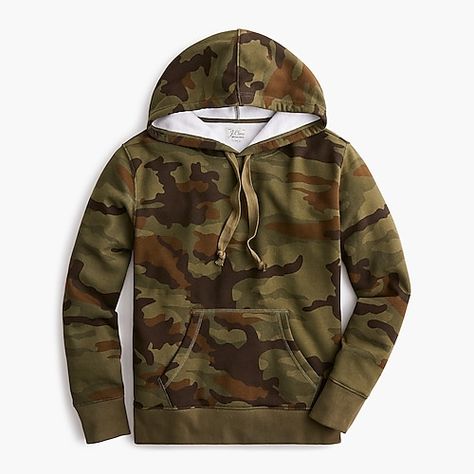 J.Crew: Supercozy Fleece Hoodie Sweatshirt In Camo For Women Camo Sweatshirt, Embellished Sweatshirts, Womens Camo, Crew Clothing, Soft Hoodie, Jcrew Women, Wearing Clothes, Cotton Hoodie, Camo Print