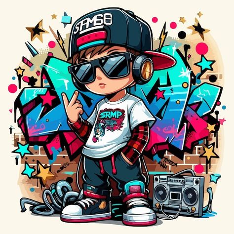 Hip Hop Illustration, Cool Cartoon Drawings, Hair Clipart, Kids Cartoon Characters, Boy Hair, Flower Graphic Design, Boy Illustration, Geometric Design Art