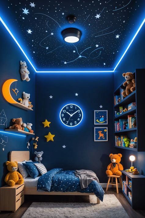 Kids Galaxy Bedroom, Kids Room For Boys, Diy Boys Room Decor Ideas, Toddler Room Ideas Boy, Kid Room Paint Ideas, Bluey Room Ideas For Boys, Boy Toddler Bedroom Ideas, Sensory Bedroom For Boys, Boys Room Ideas Toddler