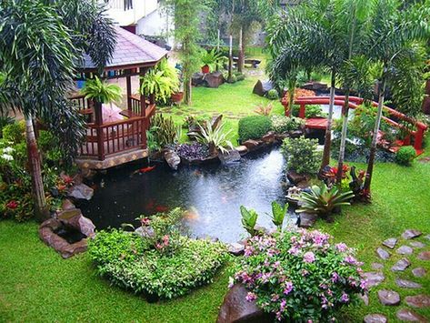 Dröm Hus Planer, Ponds For Small Gardens, Fish Pond Gardens, Kolam Koi, Japanese Style Garden, Taman Air, Garden Pond Design, Small Pond, Fountains Backyard