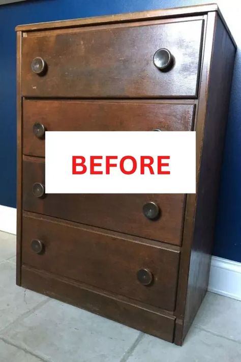 Diy Upcycle Dresser Ideas, Upcycle Small Dresser, Redoing Old Furniture Before After, Repurpose Old Dresser Diy Ideas, Repurpose Small Dresser, Wood Dresser Refinish, Ideas For Old Dressers, Modernize Old Dresser, Refinished Dresser Before And After