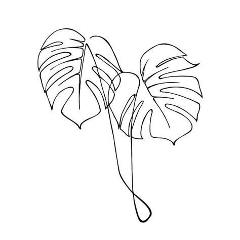 Monstera Leaf Line Art, Monstera Leaf Nails, Monstera Tattoos, One Line Tattoo Ideas, One Line Art Aesthetic, Minimal Line Art Tattoo, Monstera Leaf Tattoo, One Line Painting, One Line Embroidery