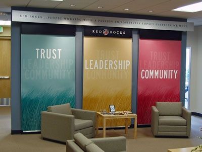 corporate graphic design display wall - Google Search | Student ... Office Graphics, Church Lobby, Corporate Values, Office Wall Design, Church Interior Design, Office Lobby, Office Space Design, Office Branding, Display Wall