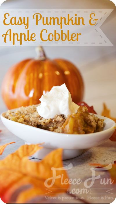 So easy and your house smells wonderful while it's baking! Foodie Friday: Easy Pumpkin Apple Cobbler ♥ Fleece Fun Cobbler Apple, Cobbler Easy, Apple Pumpkin, Foodie Friday, Apple Cobbler, Pumpkin Apple, Pumpkin Dessert, Easy Pumpkin, Apple Crisp