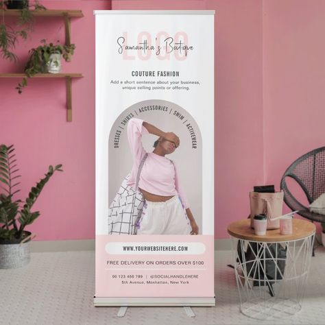 Clothing Pop Up Shop Ideas, Fashion Web Banner, Pull Up Banner, Artisan Shop, Arch Photo, Price List Design, Retail Store Interior Design, Pop Up Banner, Qr Code Business Card