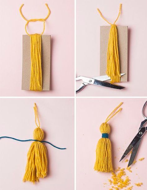 Paso a paso borlas de lana Diy Wall Hanging Decorations, Boho Earrings Diy, Oppgaver For Barn, Make Tassels, Pola Macrame, Hantverk Diy, How To Make Tassels, Door Swag, Pom Pom Crafts