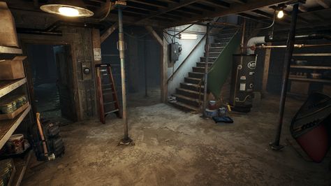 Secret Rooms In Houses, Interior Concept Art, Dungeon Room, Horror Room, Dark Basement, Old Basement, Basement House, Horror House, Interior Concept