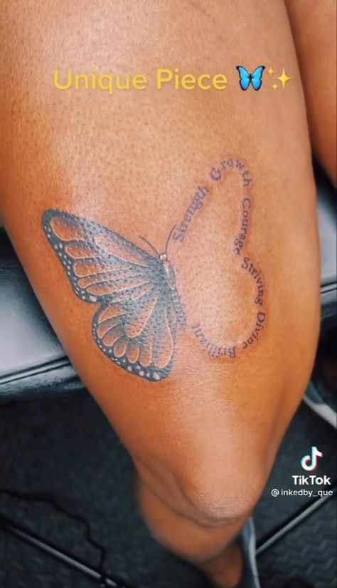 Happiness Cursive Tattoo, Messenger Of God Tattoo, Above The Knee Tattoo Quote Black Women, Tattoo Ideas Female Meaningful Black Women, Fem Tattoo Ideas, Are Tattoos For Women, I Am Tattoos For Black Women, Medium Tattoo Ideas For Women, Black Women Thigh Tattoos Ideas