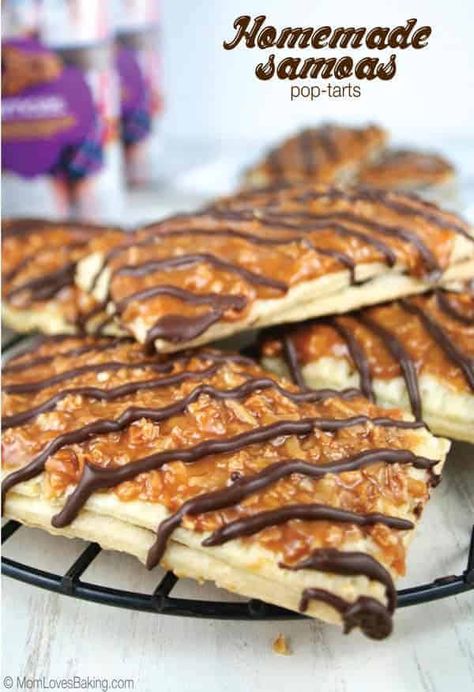 Homemade Samoas, Poptart Recipe, Caramel Delights, Dessert For Breakfast, Pop Tart, Breakfast Sweets, Toasted Coconut, Girl Scout, Chocolate Ganache