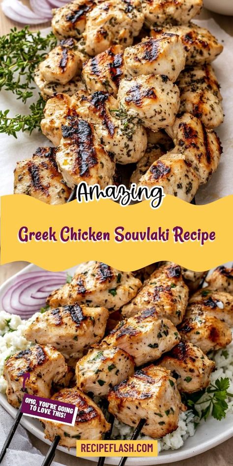 Want to elevate your dinner with a Mediterranean twist? This Greek Chicken Souvlaki Recipe is a flavorful and healthy option that your family will love. Perfect for grilling or baking, save this recipe for your next Mediterranean dinner night! Chicken Souvlaki Marinade, Greek Chicken Souvlaki Recipe, Chicken Souvlaki Recipe, Paleo Chicken Breast, Souvlaki Marinade, Greek Grilled Chicken, Greek Chicken Souvlaki, Mediterranean Dinner, Souvlaki Recipe