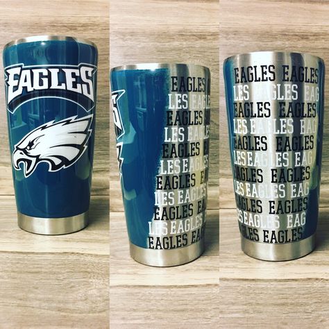 Eagles custom tumbler John Logan, Tumblr Cup, Tumbler Making, Epoxy Cups, Cricut Images, Fancy Script, Glitter Tumbler Cups, Glitter Tumblers, Cup Ideas