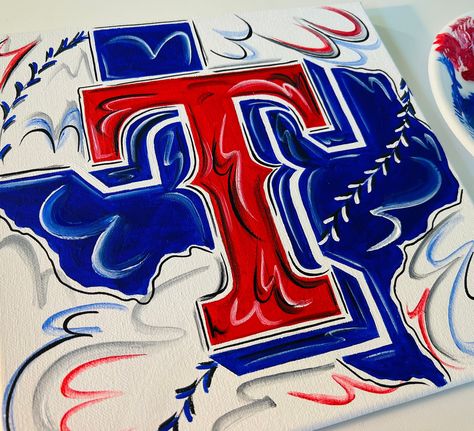 Houston Street Art, Texas Canvas, Beginner Drawing Lessons, Mexican Culture Art, Texas Rangers Baseball, Rangers Baseball, Chicano Art Tattoos, Chicano Drawings, Cow Pictures