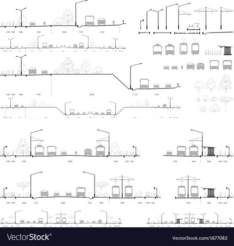 Street Cross Section, Street Section Architecture, Road Section Urban Design, Street Sections Urban Design, Street Section, Section Drawing Architecture, Road Section, Landscape And Urbanism Architecture, Urban Design Diagram