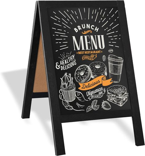 Sandwich Board Sign, A Frame Sign, Menu Display, Sandwich Board, Restaurant Business, Brunch Menu, Delicious Vegetarian, A Frame, Chalkboard