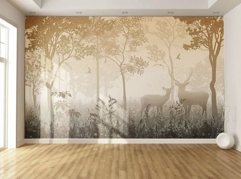 Wallpaintings Ideas, Deer Mural, Wall Murals Painted Diy, Woodland Mural, Interior Murals, Creative Wall Painting, Forest Mural, Tree Mural, Ceiling Murals