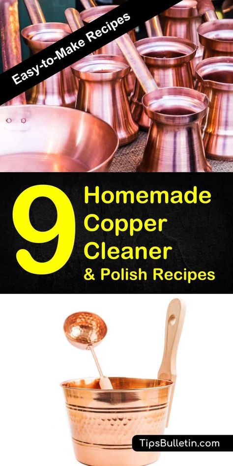 Learn how to clean copper with these easy-to-make homemade copper cleaner and polish recipes. Includes DIY recipes to clean and polish even stubborn tarnish with simple ingredients like baking soda, white vinegar, flour or salt. Copper Cleaner Homemade, Copper Polish Diy, Copper Cleaner Diy, Diy Moonshine, Tarnished Copper, Clean Copper, Copper Cleaner, How To Clean Copper, Diy Copper