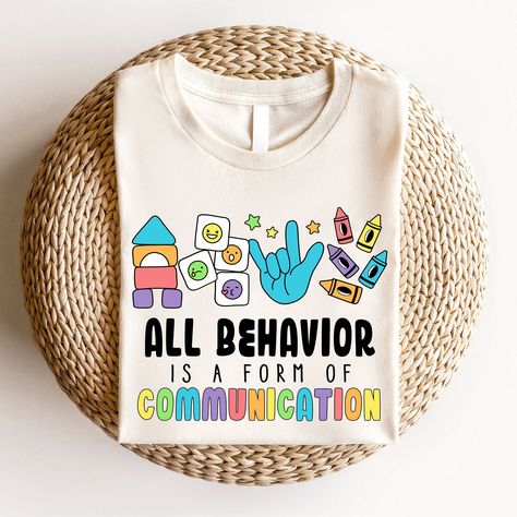 "Teacher Shirt, All Behavior Is A Form Of Communication, Special Education Teacher Shirt, Neurodiversity, Sped Teacher, Inclusion Matters ↓ Click here to view our additional fashionable collections ↓ https://handcraftedbyhelenn.etsy.com Product Details: - 100% Cotton (fiber content may vary for different colors) - Medium fabric (5.3 oz/yd2 (180 g/m2)) - Classic fit - Tear away label - Runs true to size Care instructions: - Machine wash: warm (max 40C or 105F); - Non-chlorine: bleach as needed; - Special Education Paraprofessional Shirts, Inclusion Matters Shirt, All Behavior Is A Form Of Communication, Sped Teacher Shirts Special Education, Sped Shirts For Teachers, Special Education Shirt, Special Ed Teacher Outfits, Sped Teacher Outfits, Cricut Teacher Shirts