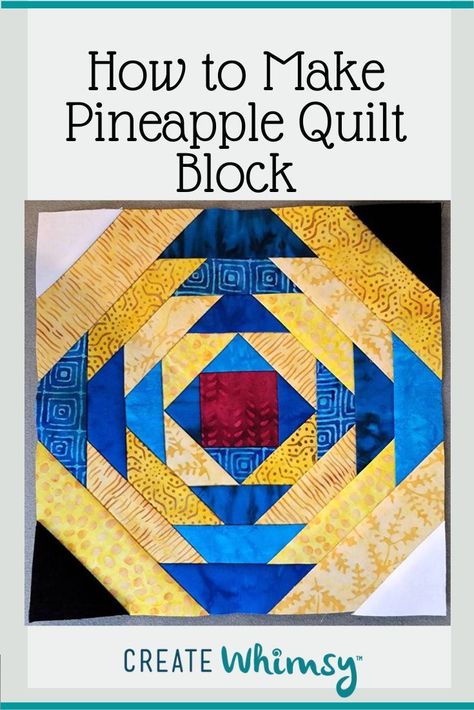 The Pineapple quilt block is a variation of the Log Cabin block, but with eight “logs” or strips around a center square instead of four. There are great tools to help you sew a Pineapple quilt block! Pineapple Quilt Pattern Free, Pineapple Quilt Block Pattern Free, Pineapple Log Cabin Quilt Pattern, Pineapple Quilt Block Tutorial, Pineapple Block Quilt Pattern, Free Pineapple Quilt Pattern, Pineapple Log Cabin Quilt, Pineapple Quilt Block Quilting Books Patterns And Notions, Pineapple Quilt Block Foundation Paper