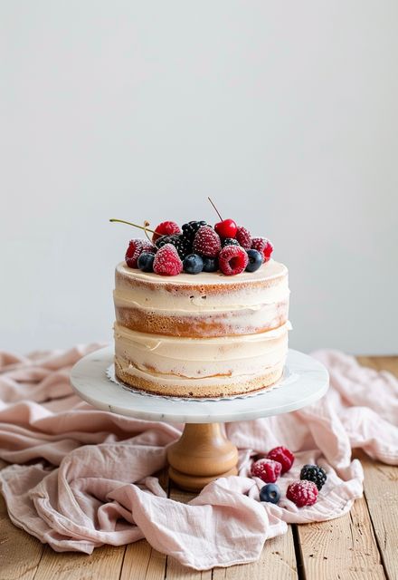 Learn How to Cook Naked Cake Recipe For Free | Recipes You'll Love, Made Easy! No Frosting Cake Ideas, Best Cake Flavours, Cake With Fresh Berries, Trendy Cakes, Trendy Recipes, Homemade Wedding Cake, Vanilla Birthday Cake, Kid Recipes