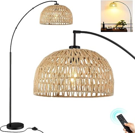 Floor Lamp With Rattan Shade, Rattan Shade Floor Lamp, Floor Lamps Living Room Boho, Rattan Floor Lamp Living Room, Boho Floor Lamp Living Room, Coastal Floor Lamp, Boho Floor Lamp, Coastal Floor Lamps, Bamboo Lamp Shade