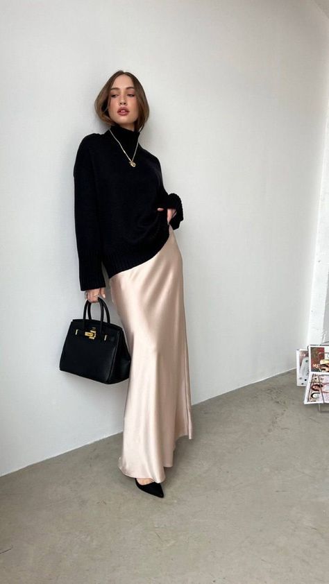 Taupe Satin Dress, White Satin Skirt Outfit Winter, Satin White Skirt Outfit, Beige Silk Skirt Outfit, Champagne Silk Skirt Outfit, Cream Silk Skirt Outfit, Maxi Silk Skirt Outfit, Cream Satin Skirt Outfit, Beige Satin Skirt Outfit