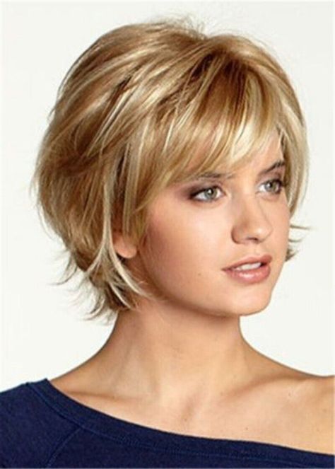 Short Choppy Layered Wavy Hair Blend Capless Wigs Women Natural Daily | eBay Gold Blonde, Short Hairstyles For Thick Hair, Penteado Cabelo Curto, Short Hair Haircuts, Short Hair With Layers, Short Bob Hairstyles, Short Hair Cuts For Women, Bob Cut, Short Bob