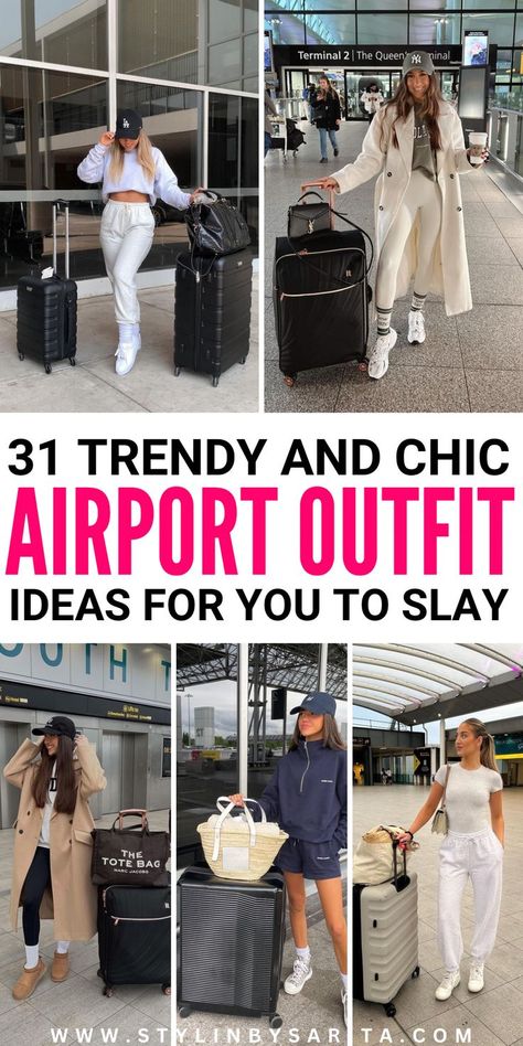 airport outfit ideas Flights Outfit Airport Style, Airport Fits Women, Spring Break Airport Outfit, Cute Outfits For Airplane Travel, Business Plane Outfit, Airport Vacation Outfits, Airport Outfit To Europe, Stylish And Comfortable Travel Outfits, Airport Spring Outfits