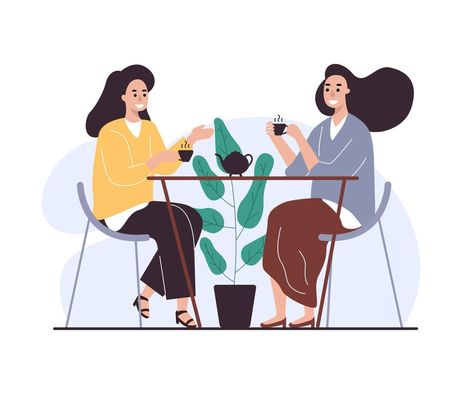 People Drinking Coffee Illustration, Woman Drinking Coffee Illustration, Coffee Time Illustration, Cafeteria Illustration, Drink Coffee Illustration, Cafe Murals, Friends Drinking Coffee, Drinking Illustration, People Drinking Tea