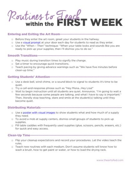 The post Routines to Teach within the First Week appeared first on The Art of Ed. Art Class Expectations, Liquid Watercolor Storage, Art Room Procedures, Art Class First Day Activity, Elementary Art Room Organization, First Week Of Art Class Elementary, First Year Art Teacher, First Day Of Art Class Activities, First Day Of Art Class Elementary