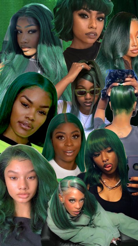 Dark Green Hair Color Black Women, Dark Green Bob Black Women, Hunter Green Hair On Black Women, Adore Green Hair Dye, Forest Green Hair Black Women, Green Dyed Hair Black Women, Dark Green Frontal Wig, Dark Green Braids For Black Women, Green Hair Dye Black Women