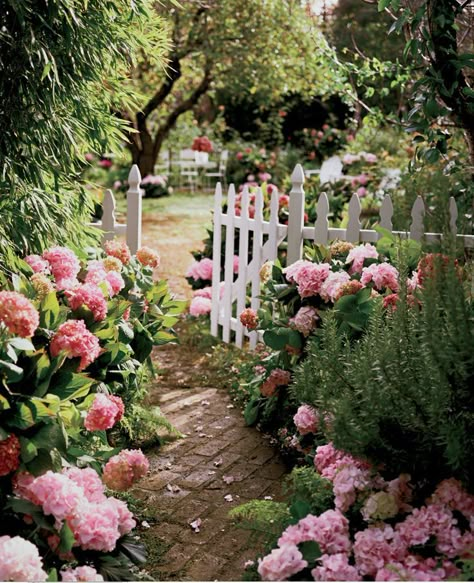 flowerlove Hydrangea Garden, Flower Garden Design, White Picket Fence, Have Inspiration, The Secret Garden, Beautiful Flowers Garden, Romantic Garden, Garden Care, Picket Fence